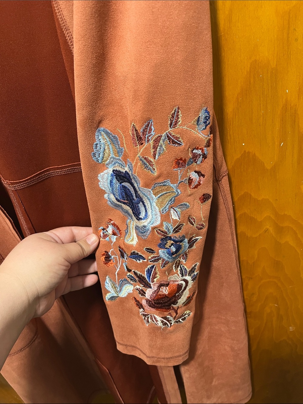 Embroidered Open-Front Cardigan - Rust - Picture 4 of 5